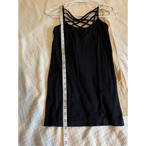 New set of Zenana black and tan cris cross strap tank tops - Picture 7 of 8